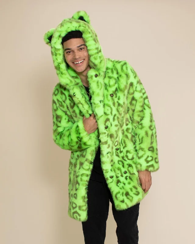 men's jackets for layering in winter-Classic Men's Faux Fur Coat | Neon Green Leopard