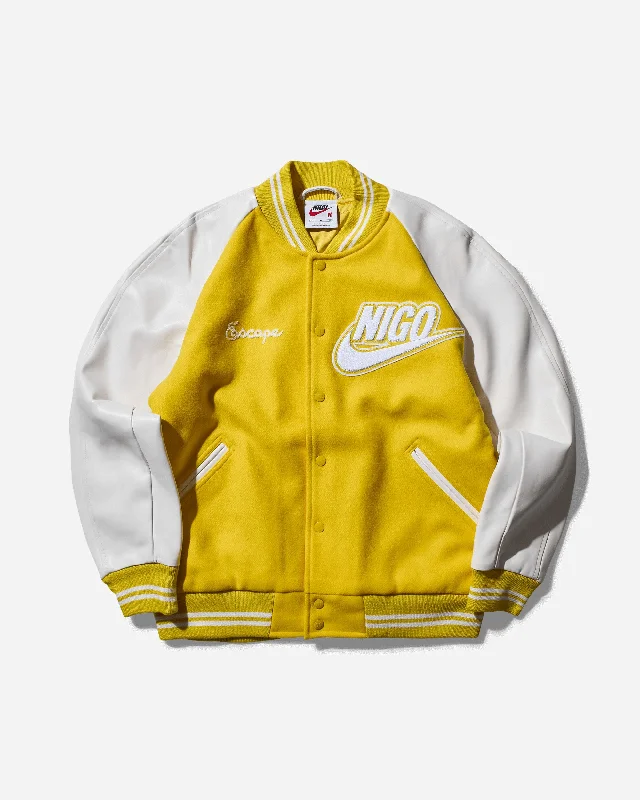 men's jackets with adjustable strap collar-Men's Nigo Varsity Jacket Speed Yellow / White