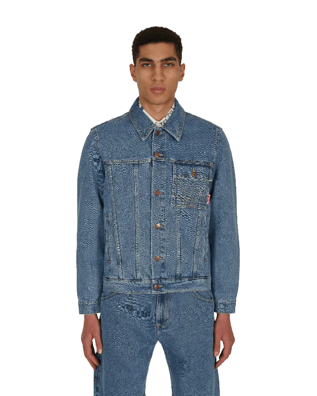 men's jackets with flexible stretch fabric-Denim Long Jacket Blue