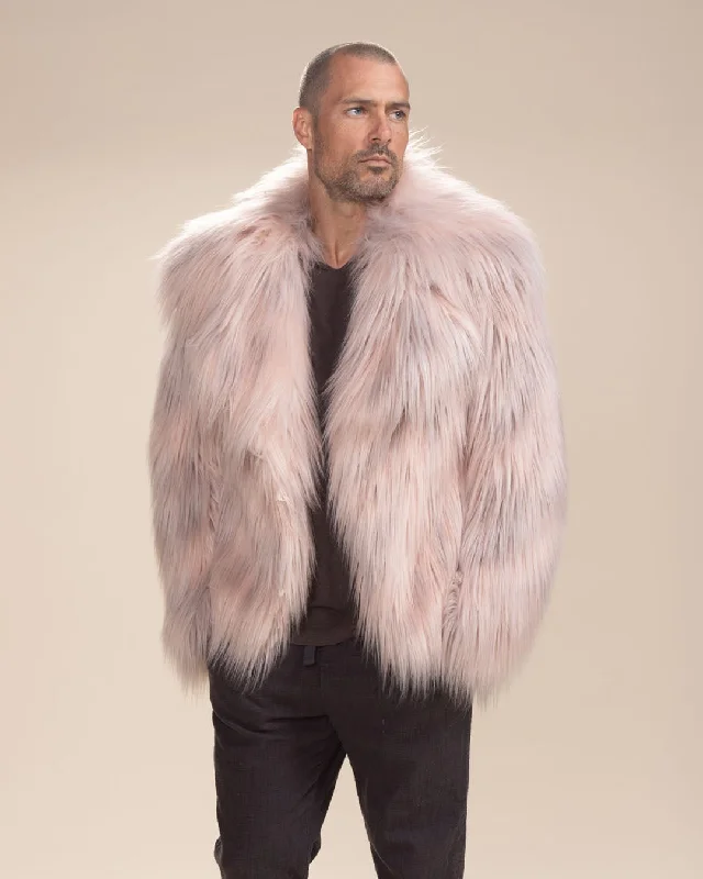 men's jackets with insulated cuffs-Men's Pink Faux Fur Jacket | Shaggy Mongolian Llama