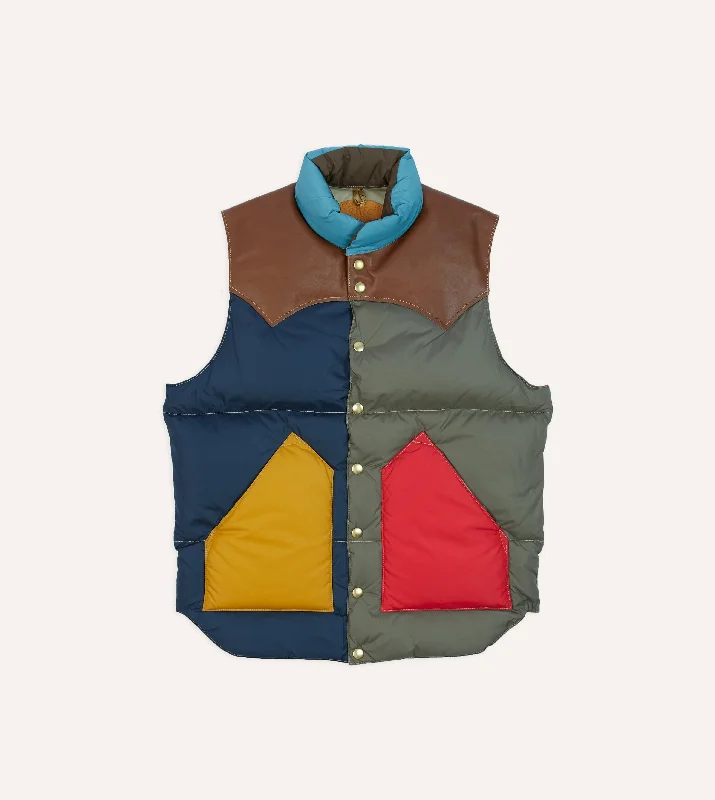 men's jackets for travel in cold climates-Rocky Mountain Featherbed for Drake's Colour Block Nylon Christy Down Vest