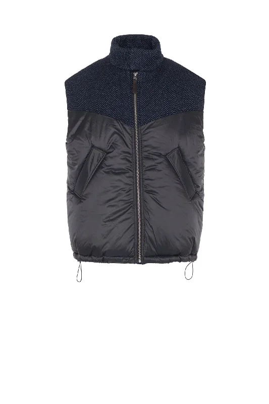 men's jackets with fashionable zip-up design-RYDER BLACK AND BLUE HERRINGBONE VEST