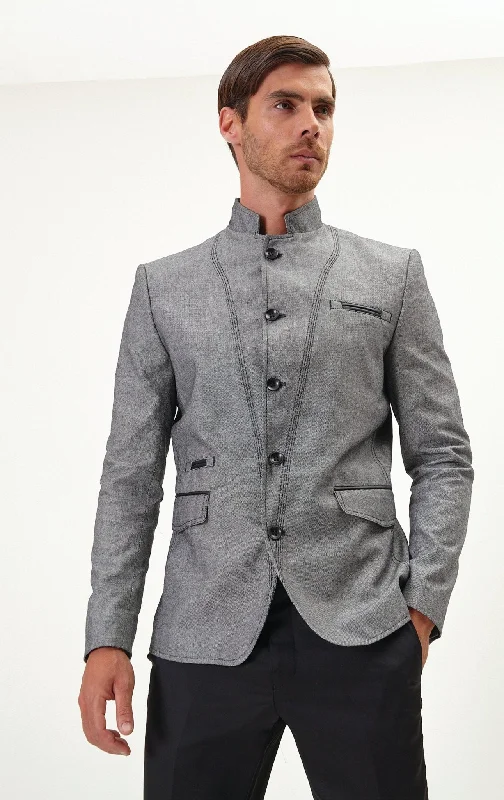 men's jackets for travel convenience-Symmetric Button Closure Jacket - Grey