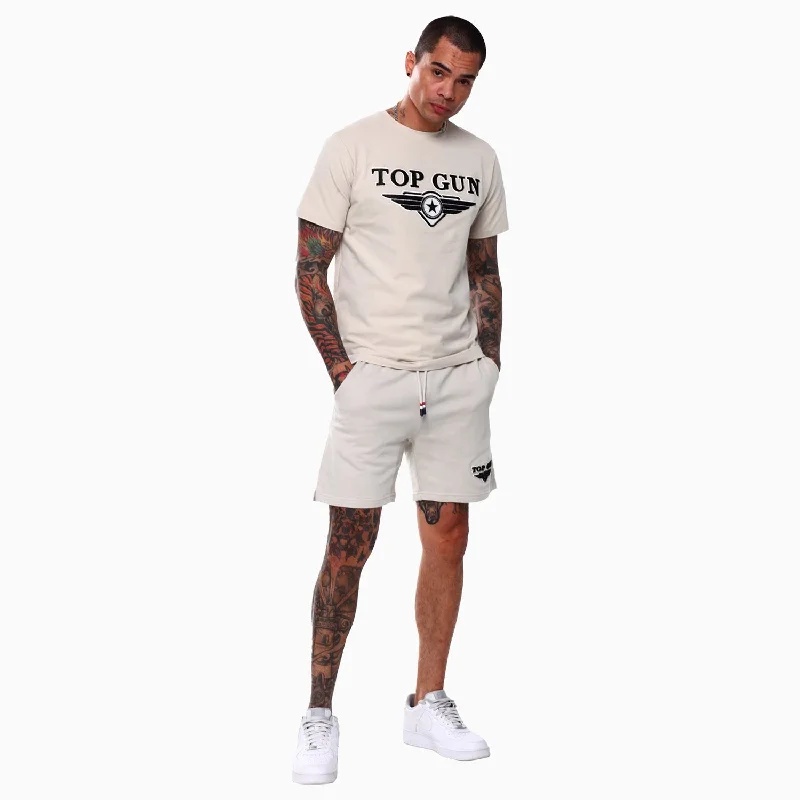 Men’s short-sleeve bunt tees-Men's Embroidered Logo T Shirt And Shorts Outfit