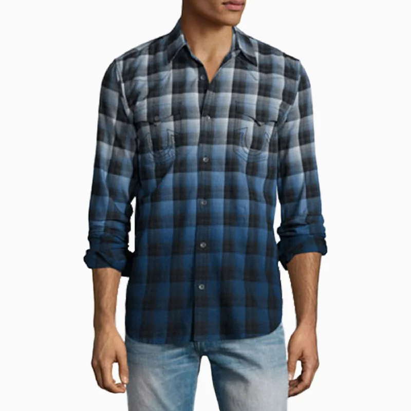 Men’s short-sleeve urge tops-Men's Men's Dip-Dye Plaid Western Shirt