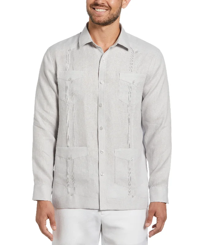 Men’s short-sleeve pelt tees-100% Linen Classic Guayabera Shirt - Long Sleeve - Light Gray