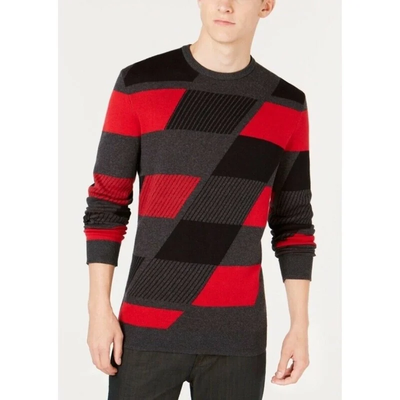 Men's flurry knit sweater-Alfani Men's Abstract Colorblocked Sweater Cherry Candy Men's Small