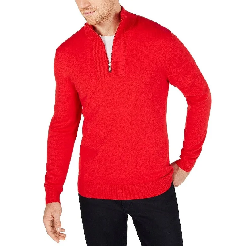 Men's isotope sweater-Alfani Men's Lightweight Ribbed Quarter Zip Pullover Dark Red Size XL - X-Large