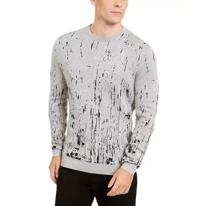 Men's krypton sweater-Alfani Men's Paint Splatter Crewneck Sweater Grey Size XX-Large