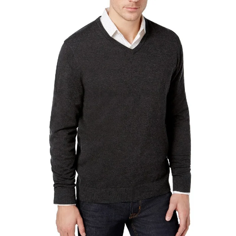 Men's flurry knit sweater-Alfani Men's Solid V-Neck Cotton Sweater Black Size Extra Large