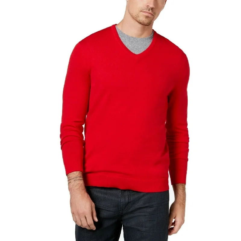 Men's feldspar sweater-Alfani Men's V-Neck Sweater Cherry Candy Size Small