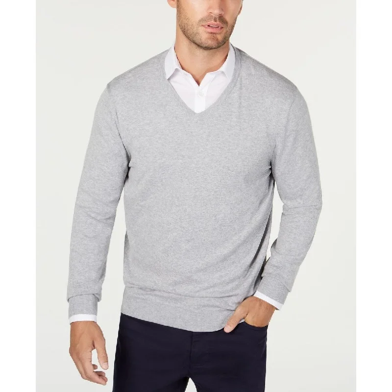 Men's pollen knit sweater-Alfani Men's V-Neck Sweater Grey Size 2 Extra Large