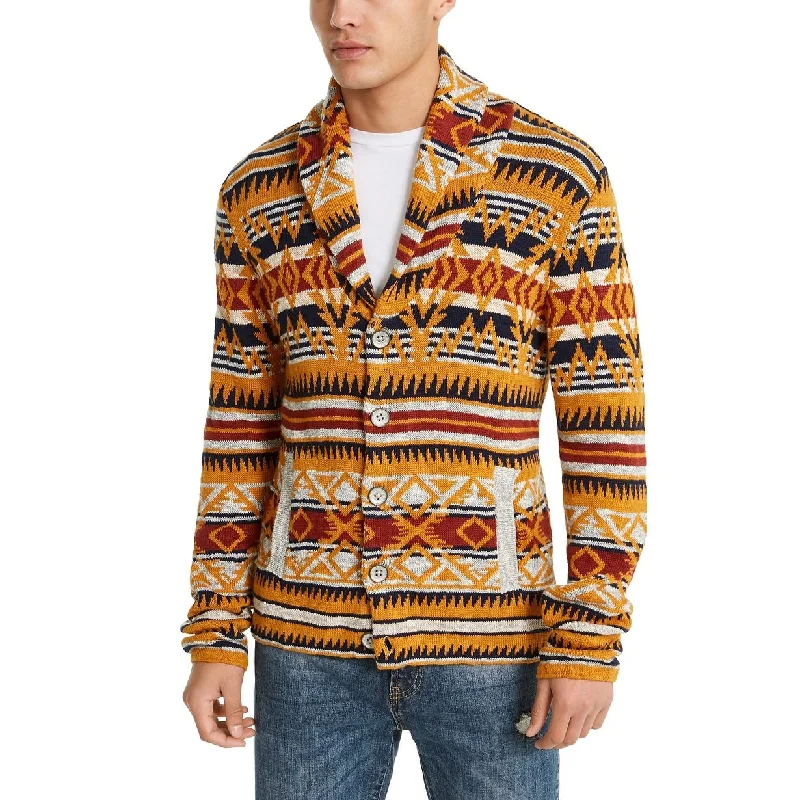 Men's esker sweater-American Rag Men's Midwest Print Canyon Cardigan Orange Size Small