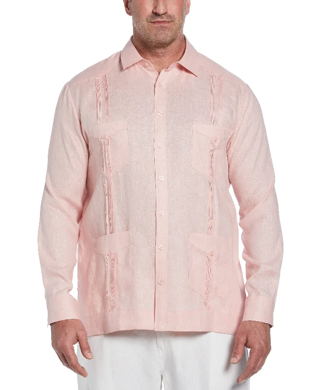 Men’s short-sleeve vent tees-Big & Tall 100% Linen Classic Guayabera Shirt - Long Sleeve