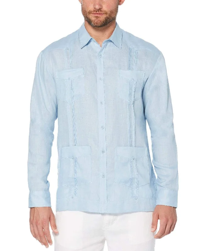 Men’s short-sleeve yank polos-Big & Tall 100% Linen Classic Guayabera Shirt - Long Sleeve