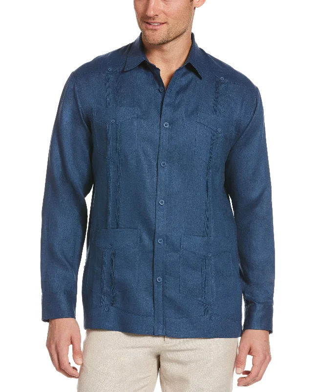 Men’s short-sleeve nook tees-Big & Tall 100% Linen Classic Guayabera Shirt - Long Sleeve