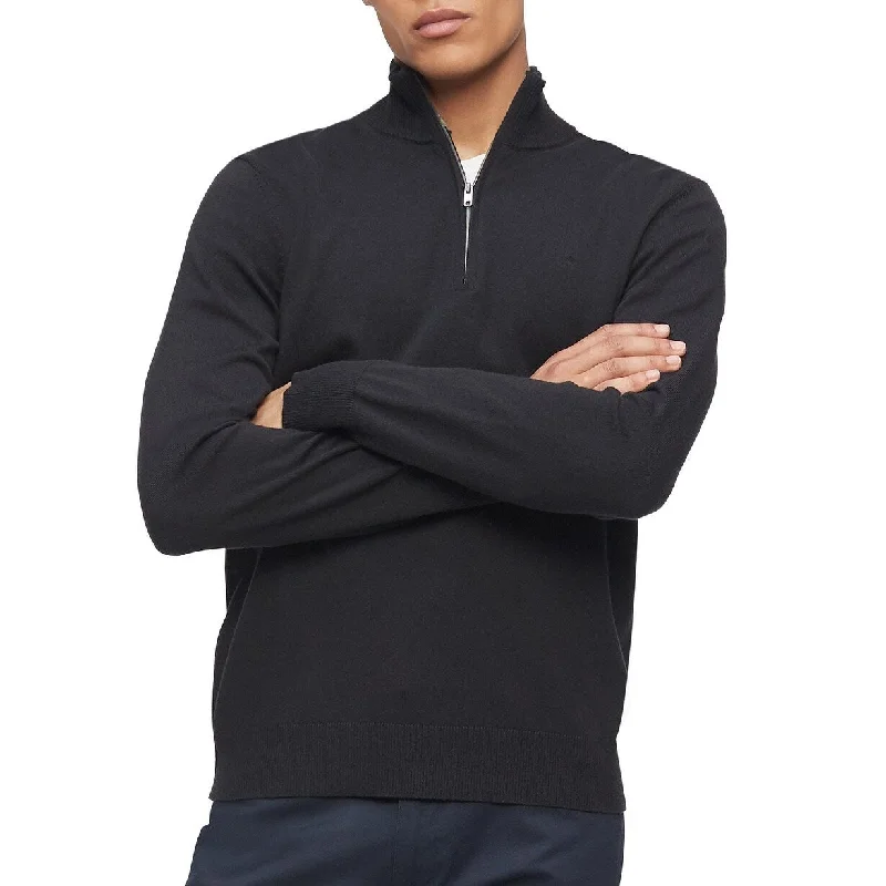 Men's orbit knit sweater-Calvin Klein Men's Cotton Modal Long Sleeve 1/4 Zip Black Size M - Medium