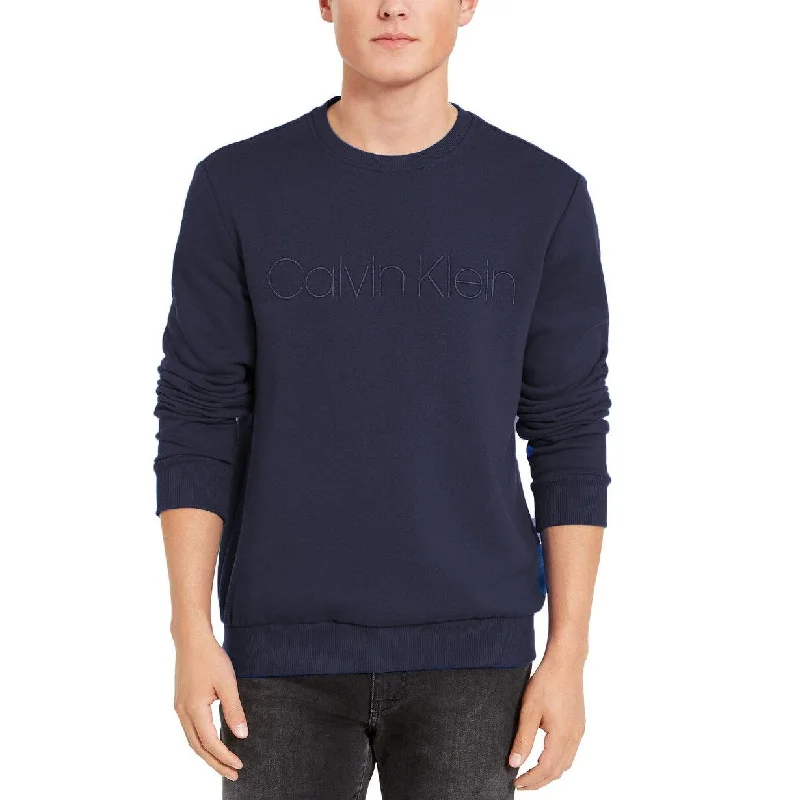 Men's downdraft sweater-Calvin Klein Men's Tonal Embroidered Logo Fleece Sweatshirt Navy Size Extra Large