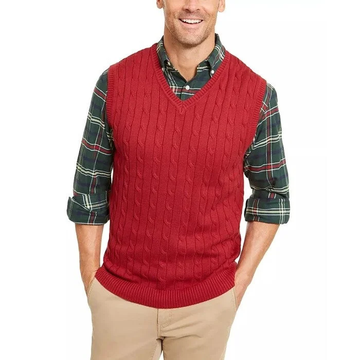 Men's rivulet sweater-Club Room Men's Cable Knit Cotton Sweater Vest Red Size X-Large