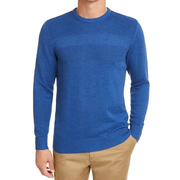 Men's helix sweater-Club Room Men's Cotton Solid Textured Crew Neck Sweater Blue Size XXL