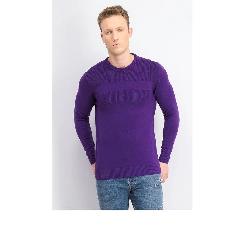 Men's ignite sweater-Club Room Men's Cotton Solid Textured Crew Neck Sweater Purple Size 2 Extra Large - XXL