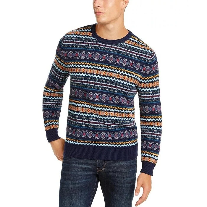 Men's anise sweater-Club Room Men's Fairisle Crewneck Sweater Blue Size XX-Large