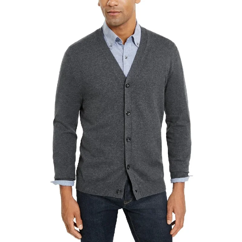 Men's waft sweater-Club Room Men's Knit V-Neck Cardigan Dark Gray Size Extra Large - X-Large