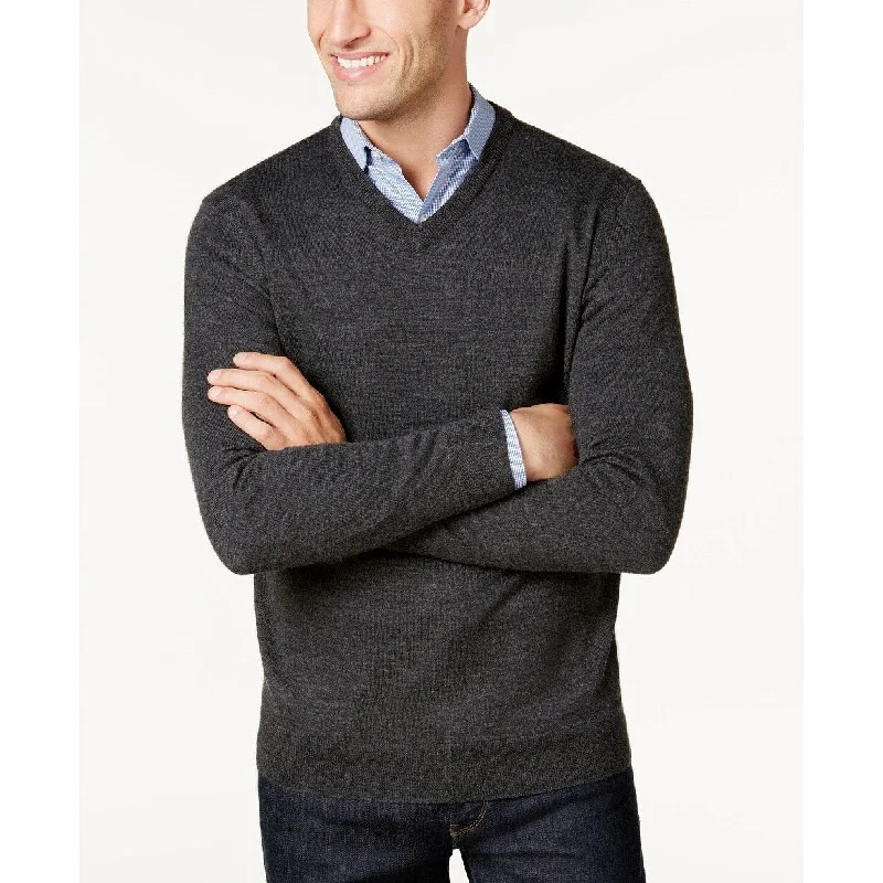 Men's pitch knit sweater-Club Room Men's Merino Performance V-Neck Sweater Grey Size XXL