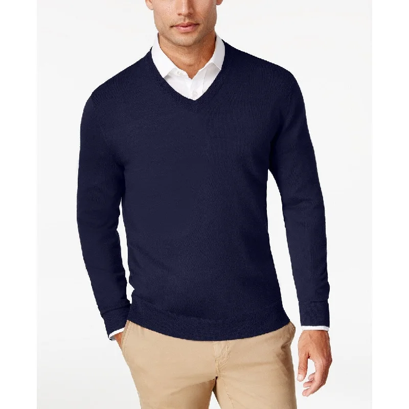 Men's shingle sweater-Club Room Men's Merino Performance V-Neck Sweater Navy Size Small