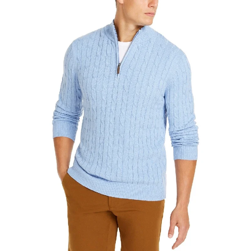 Men's ingot sweater-Club Room Men's Pima Cable Quarter-Zip Sweater, Blue Size XX-Large