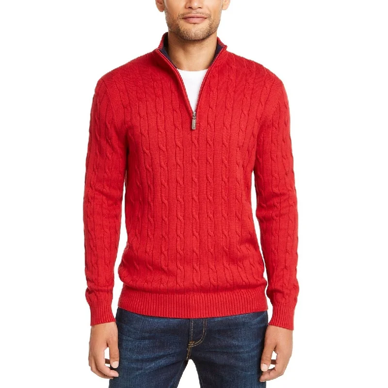 Men's breccia sweater-Club Room Men's Pima Cable Quarter-Zip Sweater Red Size XX Large