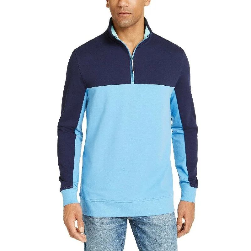 Men's lichen sweater-Club Room Men's Regular-Fit Colorblocked 1/4-Zip Sweatshirt Blue Size XX-Large