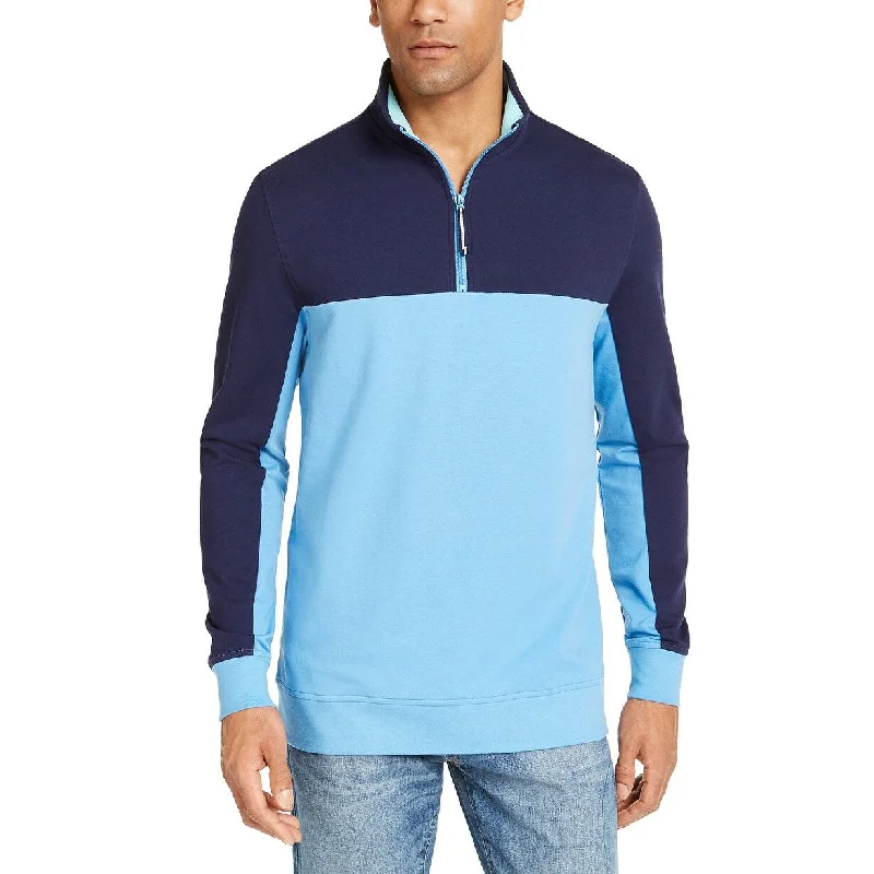 Men's coriander sweater-Club Room Men's Regular-Fit Colorblocked 1/4-Zip Sweatshirt Dark Blue Size Small