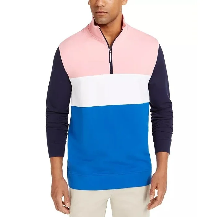 Men's aphelion sweater-Club Room Men's Regular Fit Colorblocked 1/4 Zip Sweatshirt Pink Size Medium