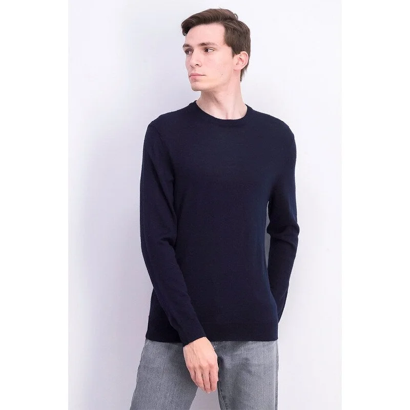 Men's aphelion sweater-Club Room Men's Solid Crew Neck Merino Wool Blend Sweater Dark Blue Size Large