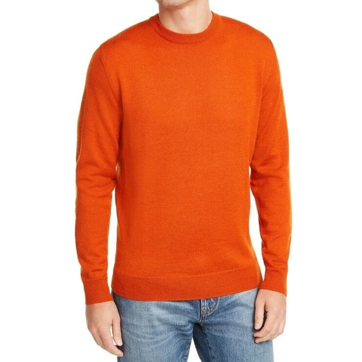 Men's scallop sweater-Club Room Men's Solid Crew Neck Merino Wool Blend Sweater Dark Orange Size X-Large