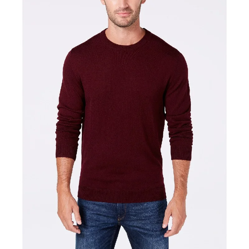 Men's crane sweater-Club Room Men's Solid Crew Neck Merino Wool Blend Sweater Wine Size 2 Extra Large