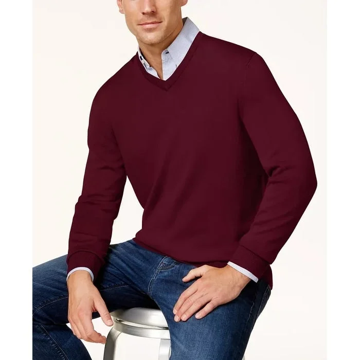 Men's sable sweater-Club Room Men's Solid V Neck Merino Wool Blend Sweater Purple Size Small