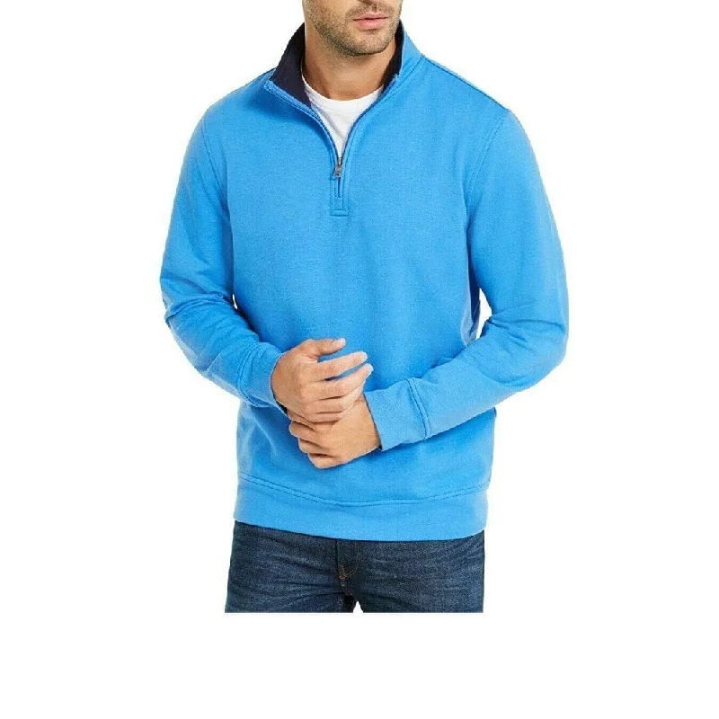 Men's zephyr knit sweater-Club Room Men's Stretch 1/4-Zip Fleece Sweatshirt Blue Size Medium