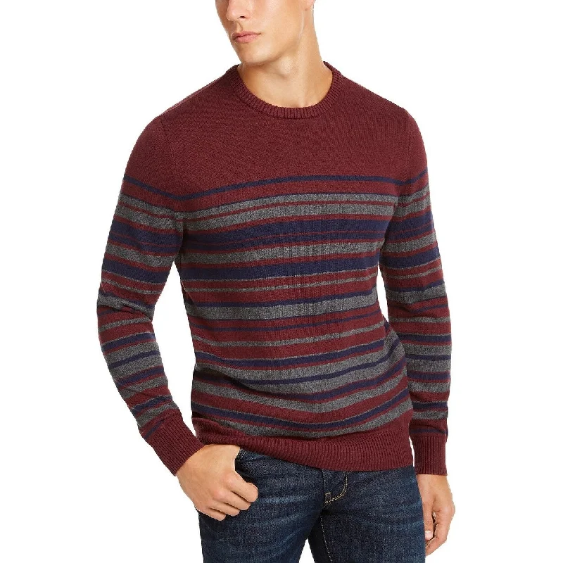 Men's sepal sweater-Club Room Men's Stripe Cotton Sweater Red Size XX-Large