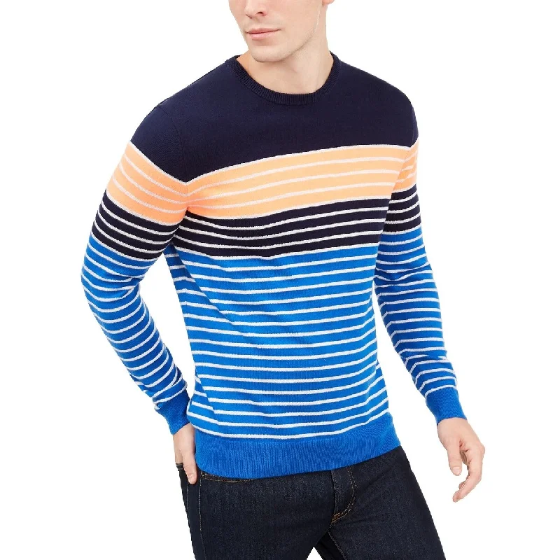 Men's beam sweater-Club Room Men's Striped Crewneck Sweater Cosmic Crunch Size Extra Large