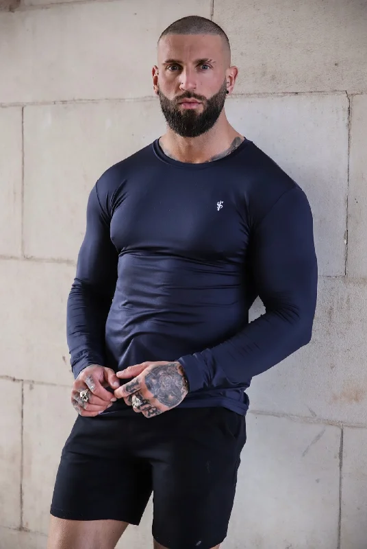 Men’s short-sleeve quid tops-Father Sons Long Sleeve Navy Gym Crew Top - FSH710