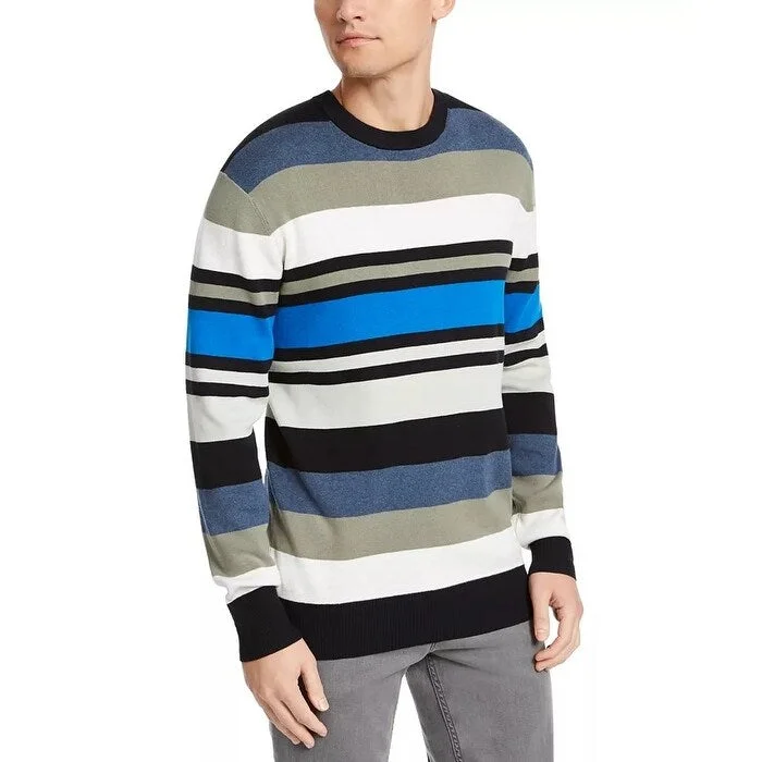 Men's mycelium sweater-DKNY Men's Regular-Fit Variegated-Stripe Sweater Navy Size Large