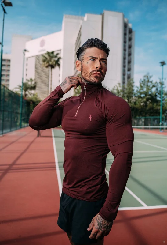 Men’s short-sleeve lilt tees-Father Sons Long Sleeve Burgundy Half Zip Gym Top - FSH733