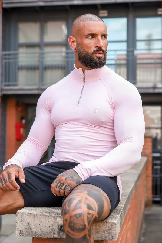 Men’s short-sleeve bunt tees-Father Sons Long Sleeve Pink Half Zip Gym Top - FSH751