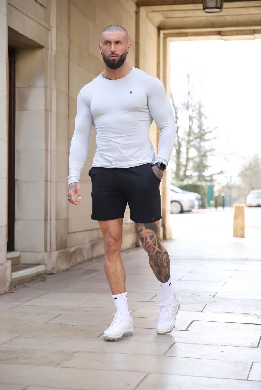 Men’s short-sleeve hark shirts-Father Sons Long Sleeve Stone Grey Gym Crew Top - FSH707