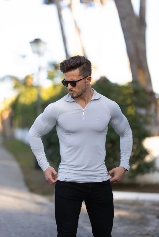 Men’s short-sleeve oust tops-Father Sons Long Sleeve Stone Grey Half Zip Gym Top - FSH692