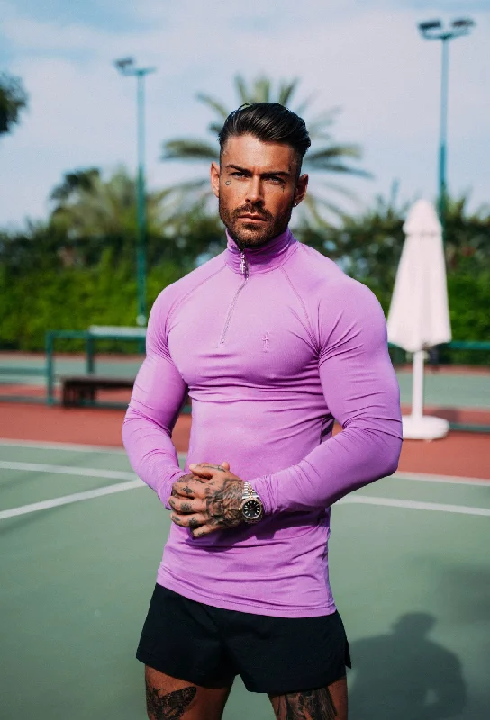 Men’s short-sleeve idly polos-Father Sons Long Sleeve Violet Half Zip Gym Top - FSH753