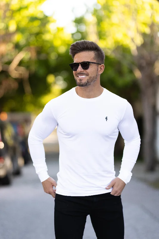 Men’s short-sleeve tope shirts-Father Sons Long Sleeve White Gym Crew Top - FSH709