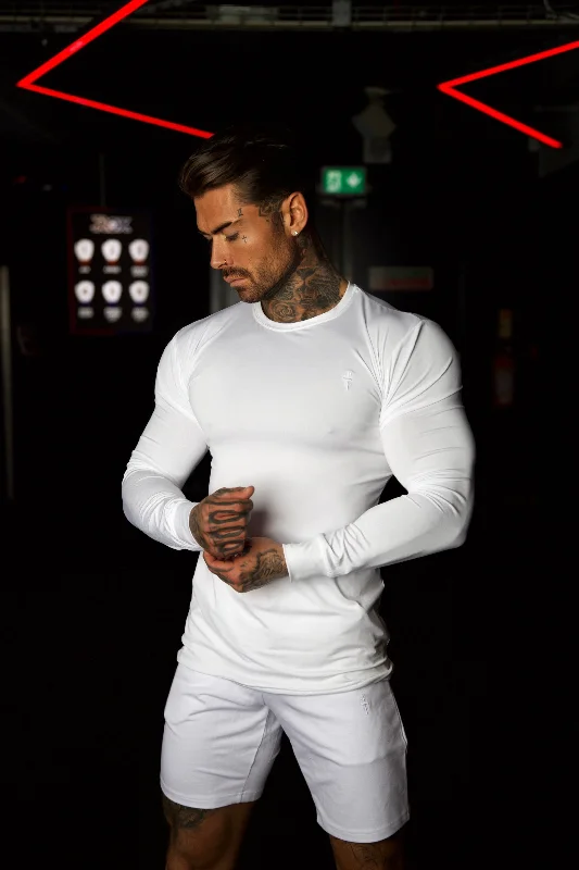 Men’s short-sleeve wisp polos-Father Sons Long Sleeve White Tonal Gym Crew Top - FSH885